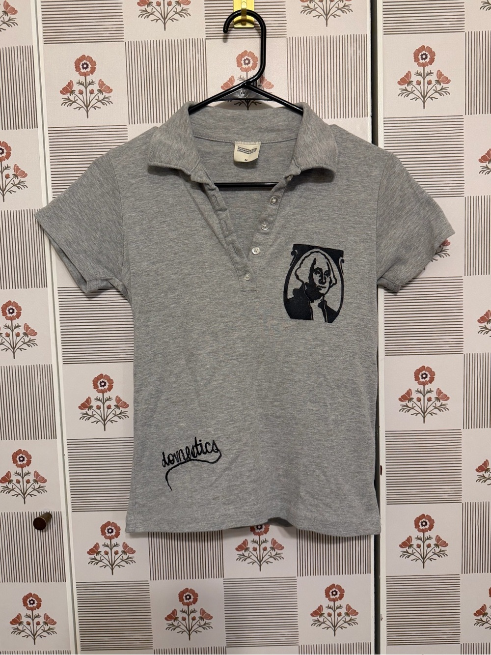 Gray Women's Polo Top with Graphic Detail